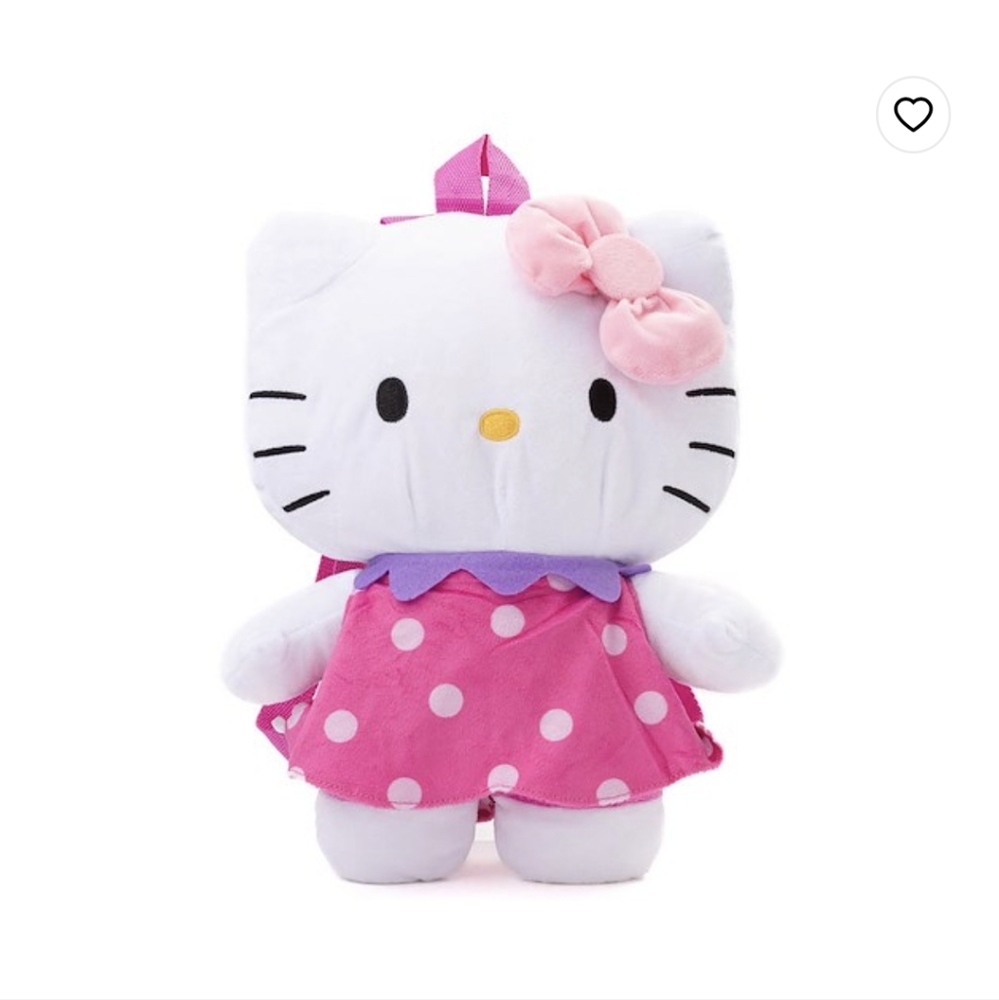 Hello Kitty Plush Polka Dot Figural Backpack Pink Bow 14 Inches BNWT SO RETIRED
